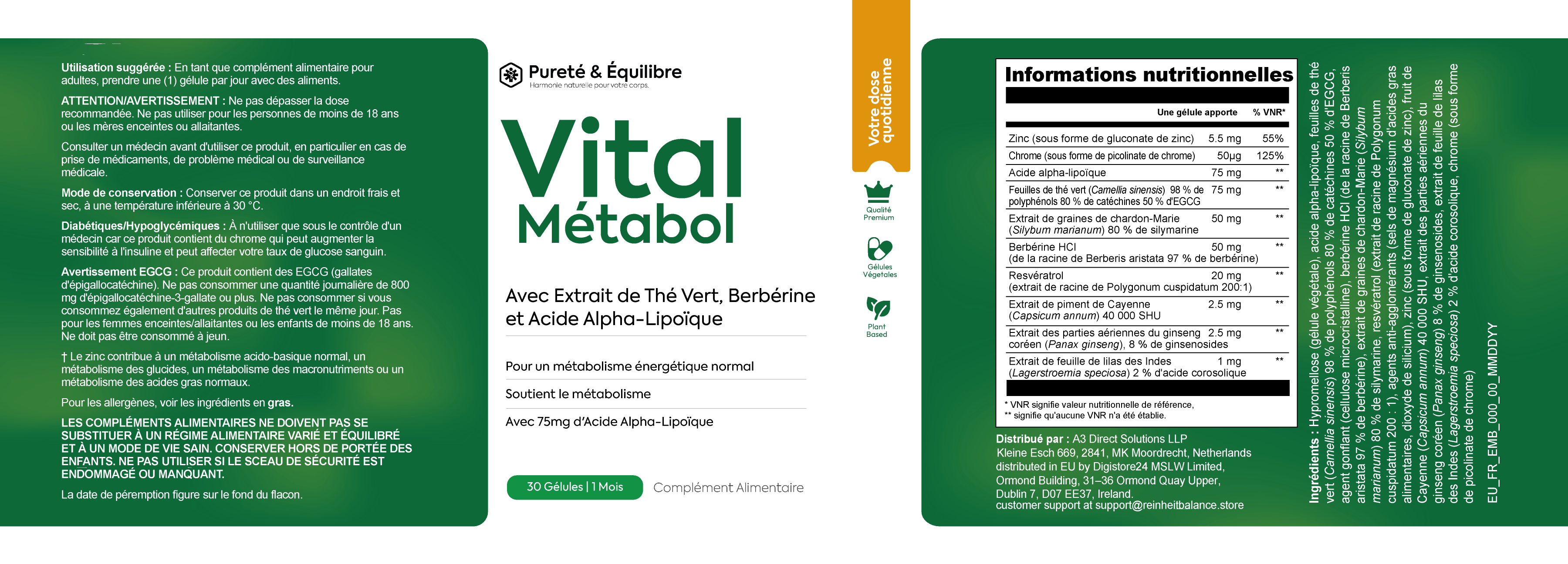 Étiquette de Vital Métabol