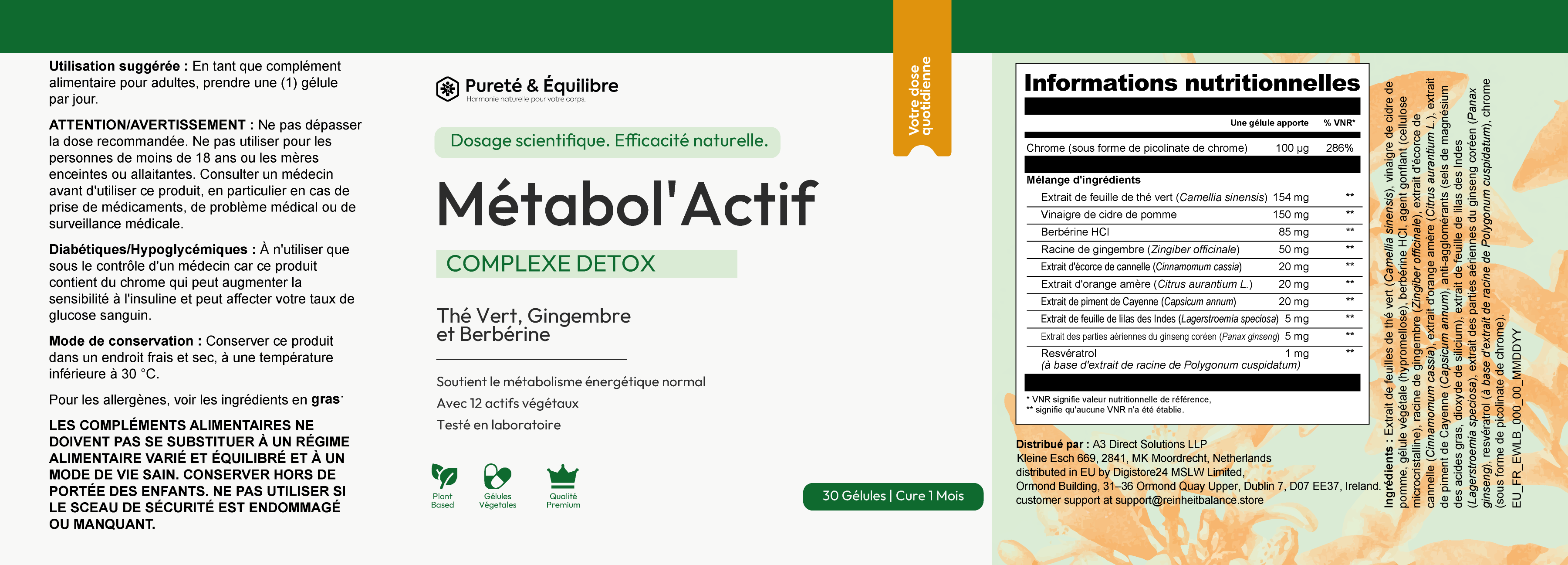 Informations sur l'étiquette Métabol'Actif